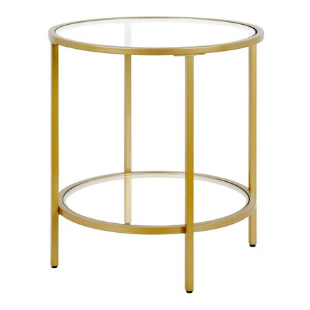 Hudson & Canal Henn Hart Sivil Brass Round Side Table with Glass Shelf - 22 x 20 x 20 in. ST0651